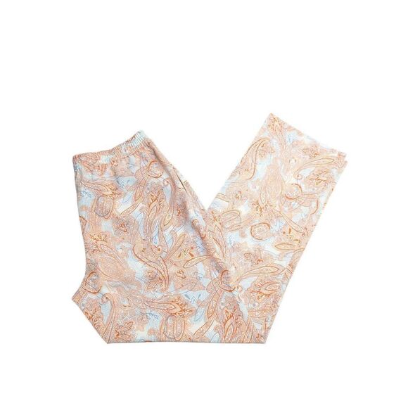 Talbots White Orange Coral Paisley Printed Elastic Drawstring Waist Pants Women' - Picture 1 of 6